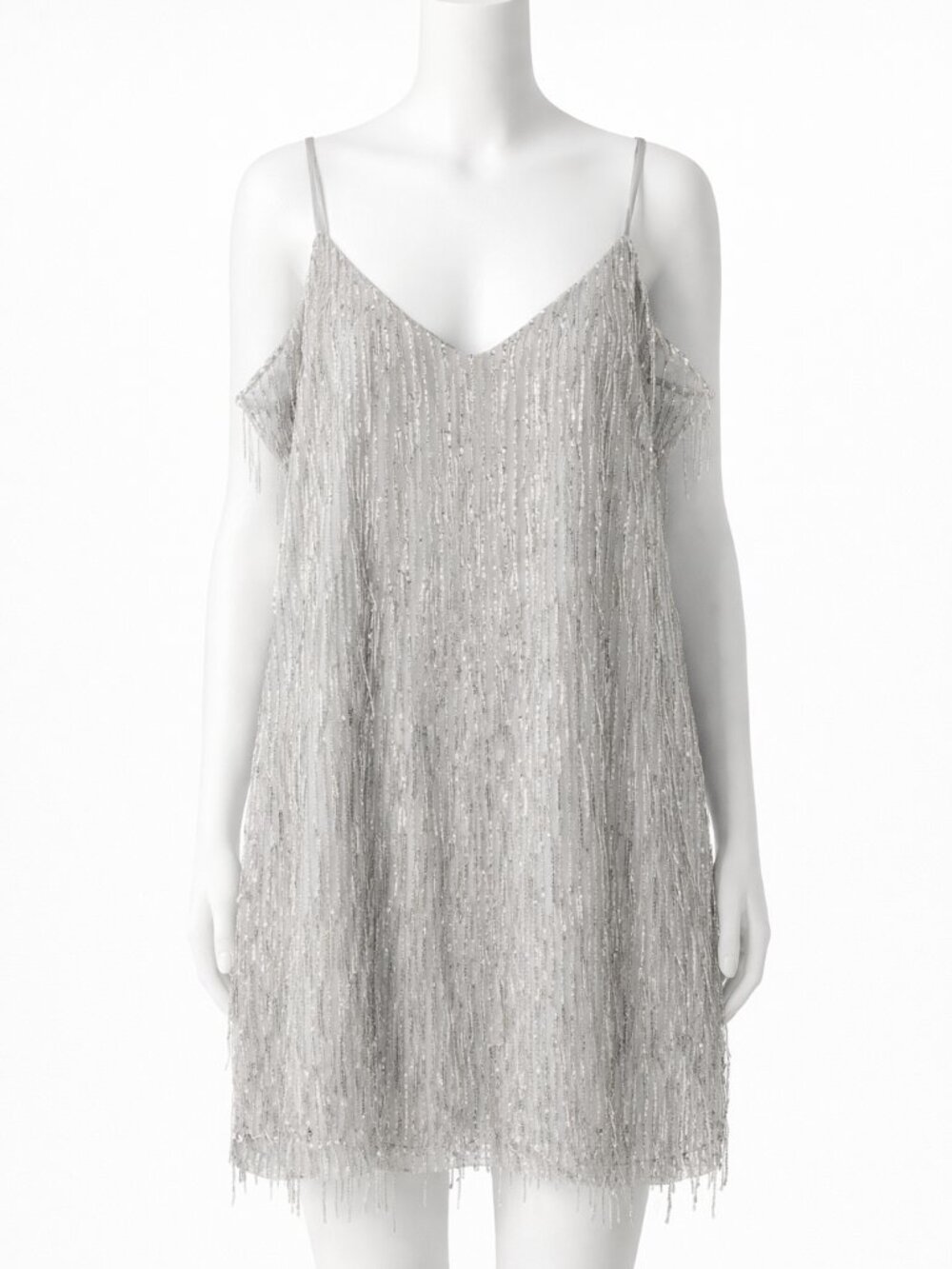 Inspired Hearts Silver Sequin Fringe Dress XL NWT Party Glam